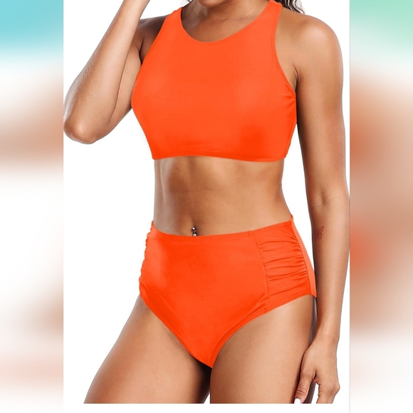 Holipick Women High Waisted Two Piece Bikini Set Racerback Bathing Suit Sporty C - Picture 4 of 7